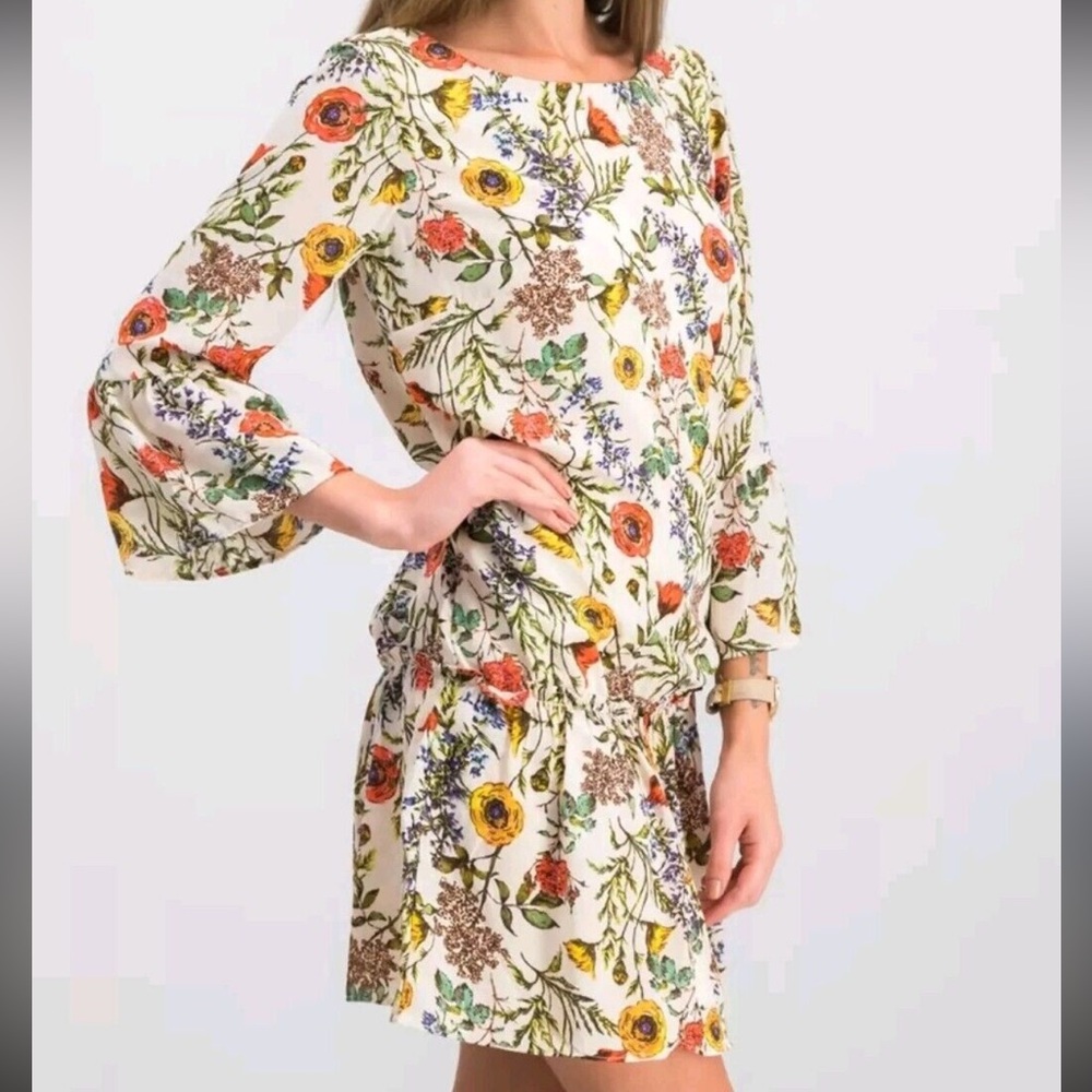 Nicole Miller Dress Women 10 White Red Floral Empire Waist Ruffle Fairy NWT
